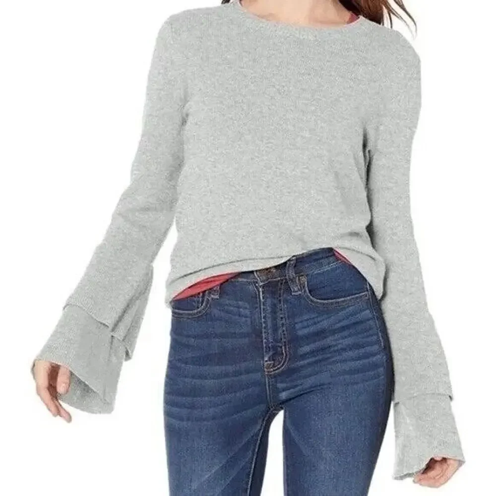 J Crew Mercantile Size S Sweater Gray Ruffle Tiered Bell Sleeve Wool Blend J7850